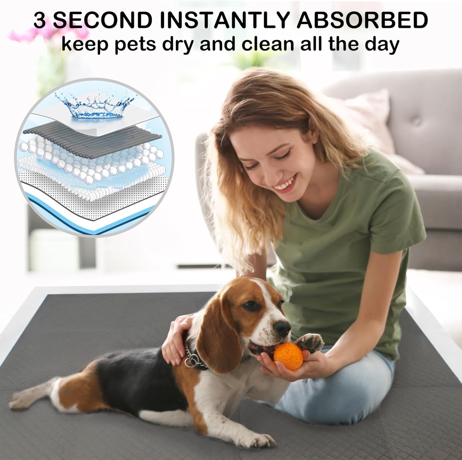 ELEGX disposable training pads highlighting the activated carbon odor control feature.