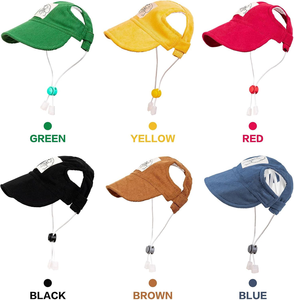Red corduroy dog baseball cap detail