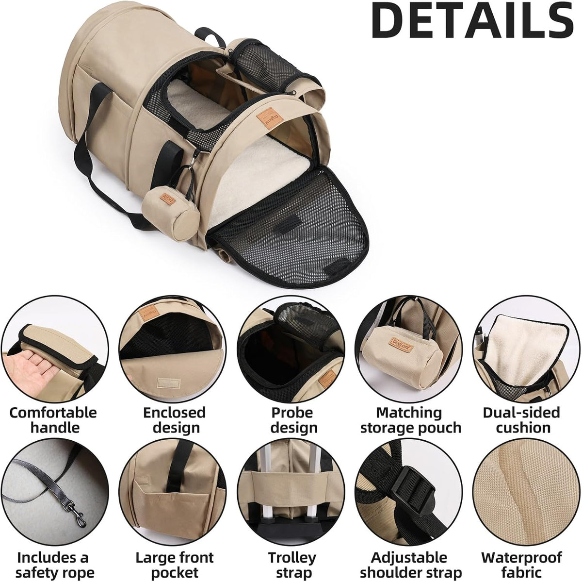 Close up of the waterproof bottom base on the GentleBliss dog carrier