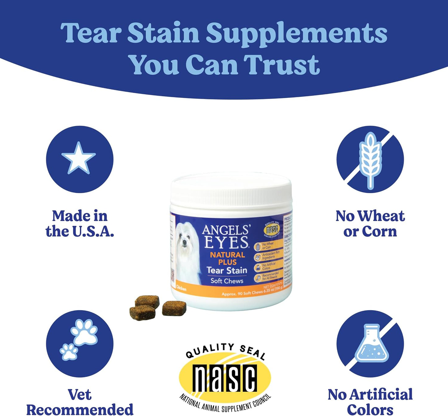 Angels' Eyes Natural Plus ninety count supplement packaging details