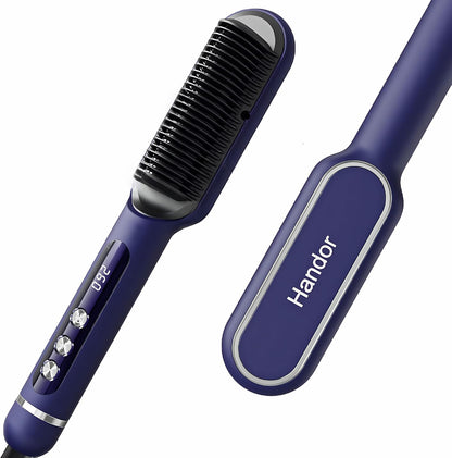 Danett Upgraded Ionic Hair Straightener Brush front view showing blue handle and LED display screen