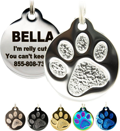 Engraved Pet Tag for Dogs and Cats - Personalized Front & Back up to 4 Lines of Text Custom Engraved ID, Round Paw Print Solid Plating Stainless Steel Gold Small - Image 11
