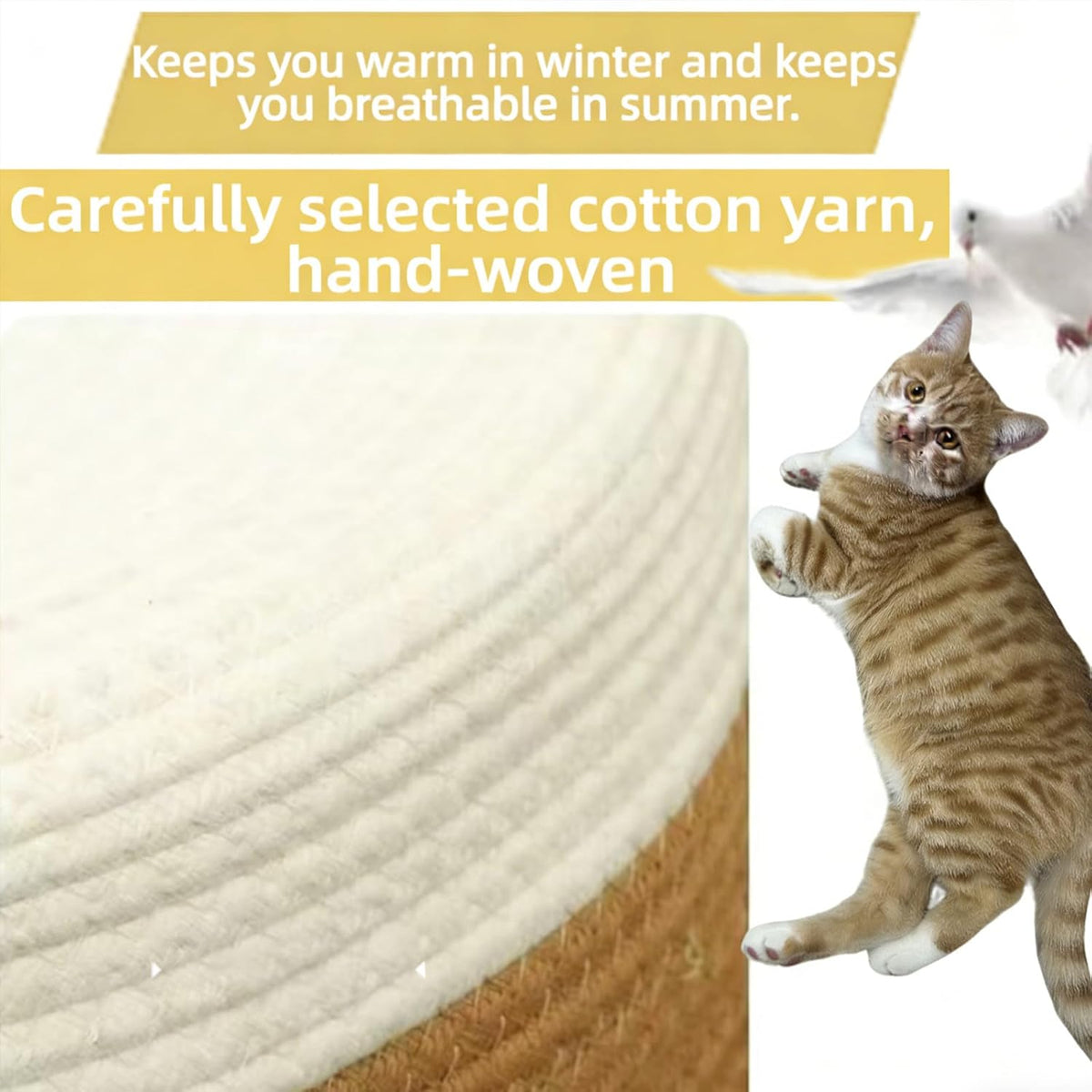 Side profile of cat ear handle cotton pet basket