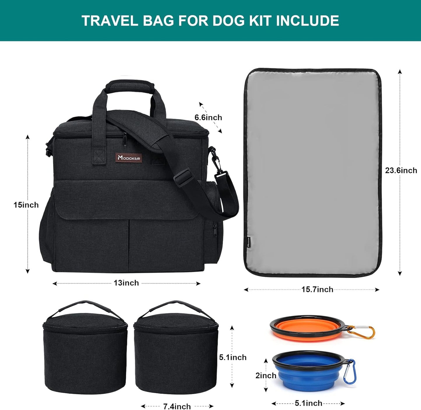 Black pet travel organizer tote showing open main compartment with dividers