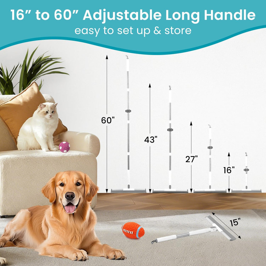 Long handle adjustable pet hair removal broom for home