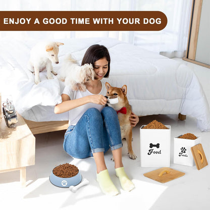 White farmhouse style pet snack canisters