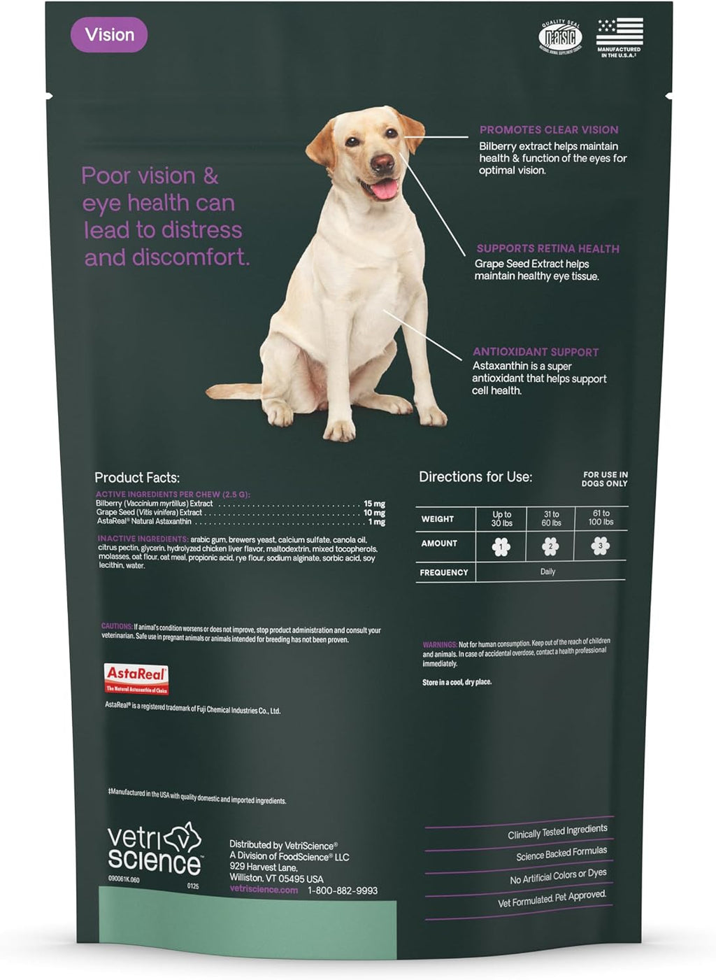 VetriScience Eye & Vision Health Chews for Dogs, Astaxanthin and Bilberry Extract, Eye Vitamins and Antioxidants, Prevent Tear Stains, Chicken, 60 Count - Image 10