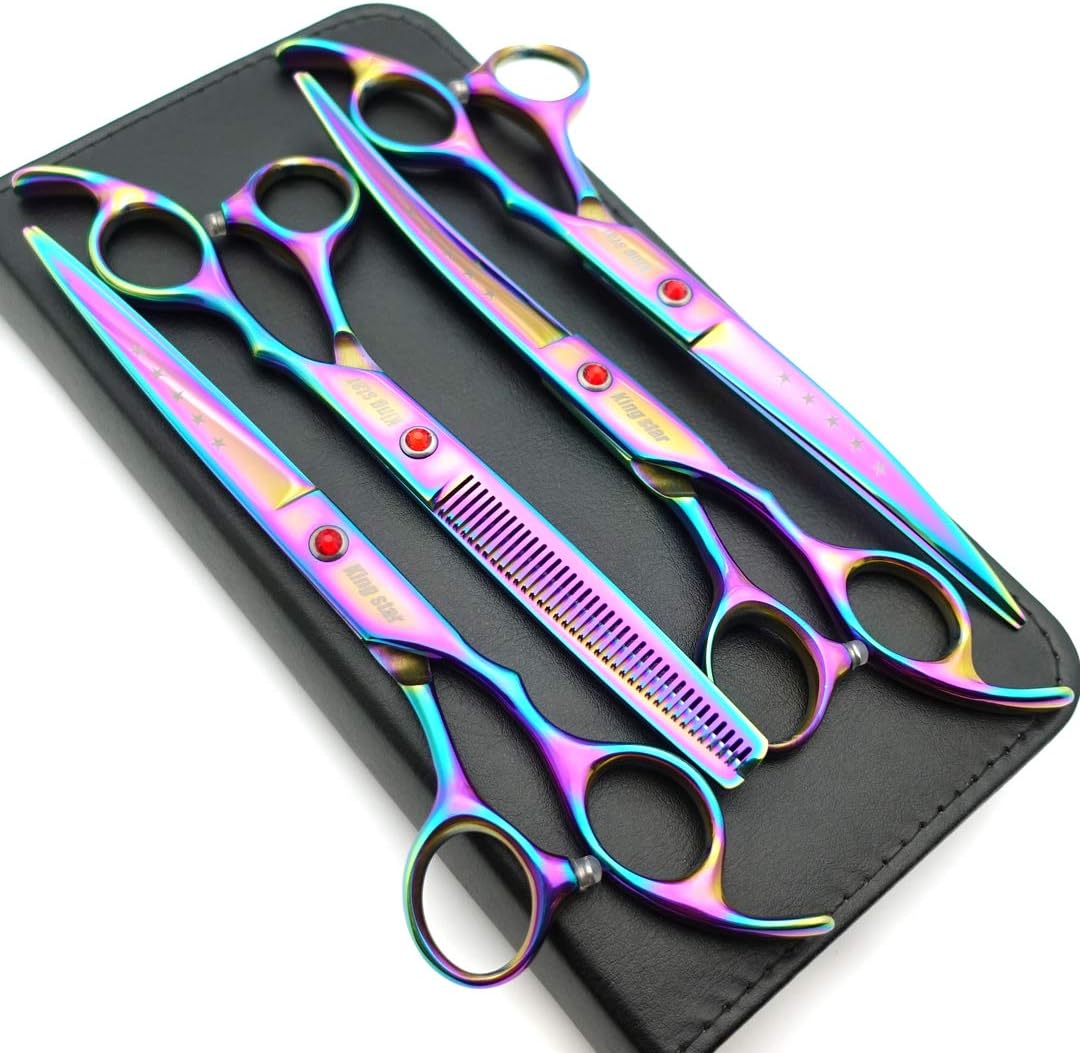 7.0in Titanium Professional dog Grooming Scissors set,Straight & Thinning & Curved scissors 4pcs set for Dog grooming (Bright black) - Image 11