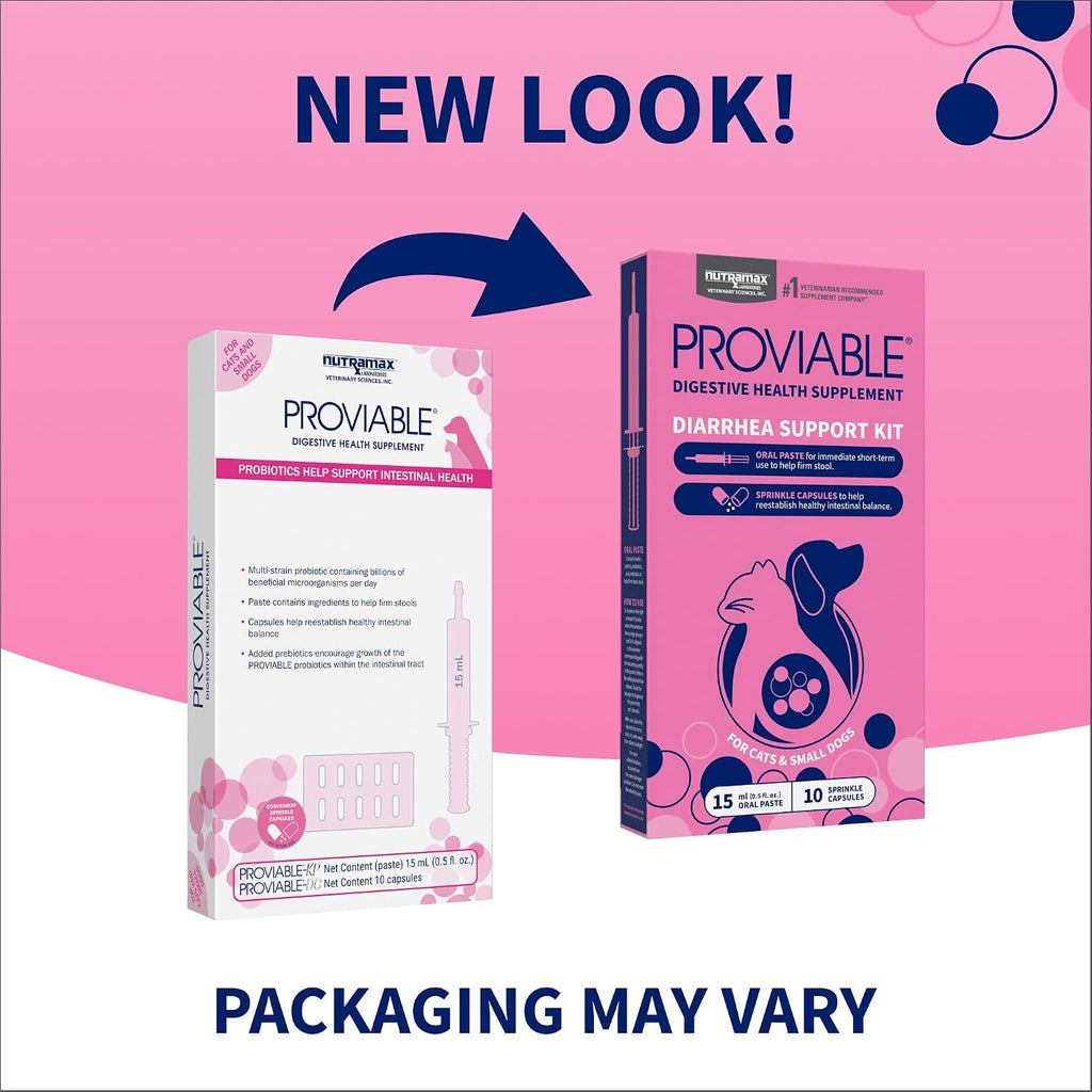 Proviable digestive health supplement kit packaging for small dogs and cats