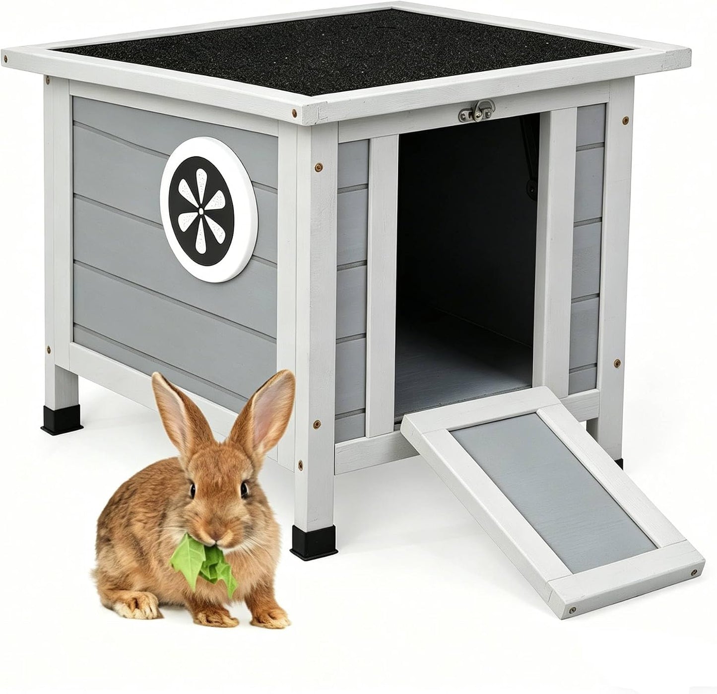 Coziwow Rabbit Hutch, Bunny Cage Indoor with Openable, Portable Small Animals Shelters with Nonslip Ramp for Hideout Rabbits/Feral Cats/Chicken/Duck/Small Animals-Gray - Image 1