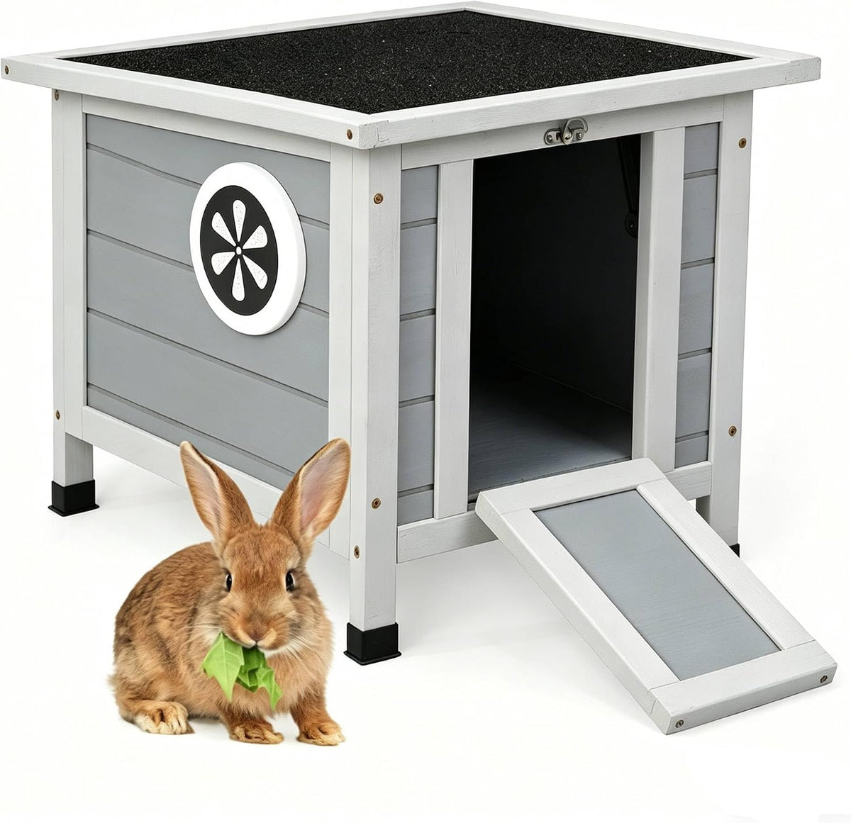 Coziwow Rabbit Hutch, Bunny Cage Indoor with Openable, Portable Small Animals Shelters with Nonslip Ramp for Hideout Rabbits/Feral Cats/Chicken/Duck/Small Animals-Gray - Image 1
