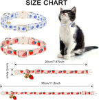 Breakaway cat collar with removable wildlife tracking bell and enamel fruit charm.