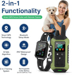 Dog wearing the My Pet Command GPS collar outdoors on a large country property