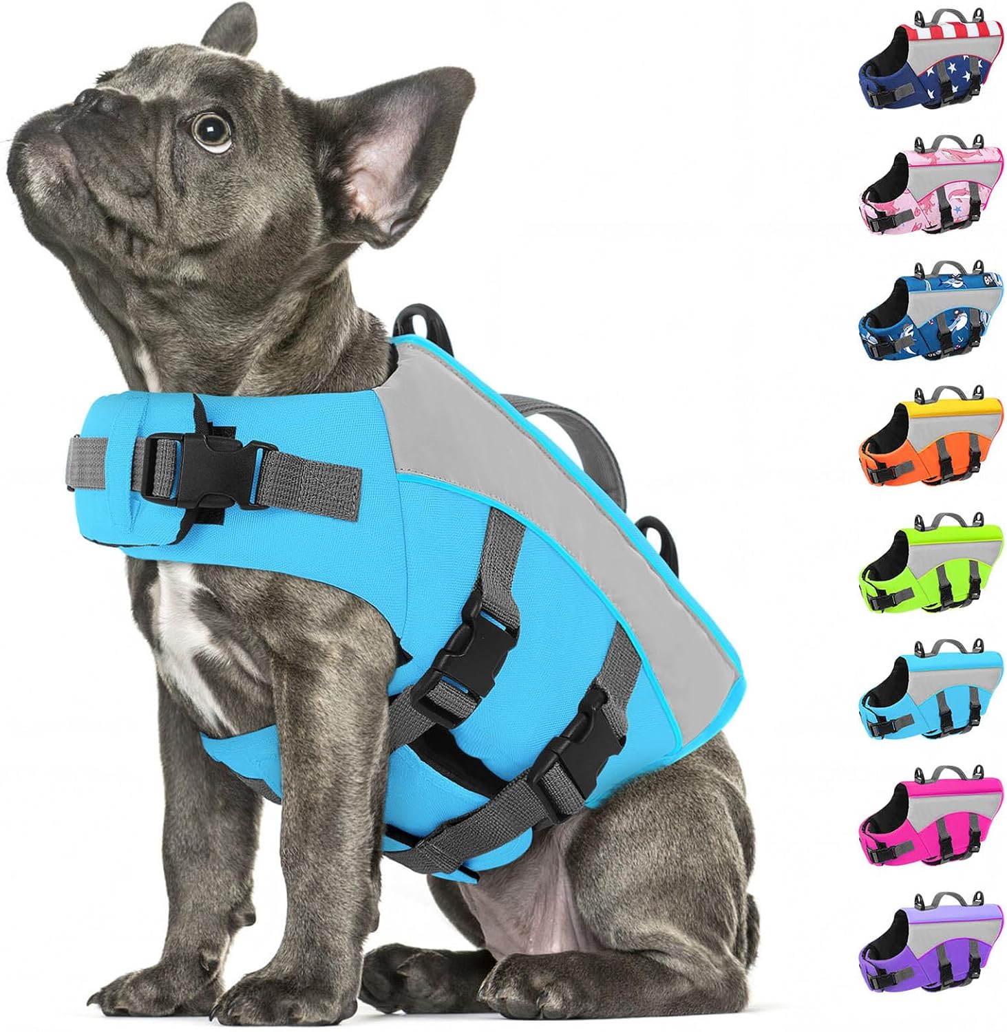 Dog Life Jacket, High Flotation Dog Swimming Vest with Handle, High Visibility Doggy Life Preserver for Pool Beach, Adjustable Pet Water Vest Lifejacket for Medium Large Dogs, USA Flag L - Image 10