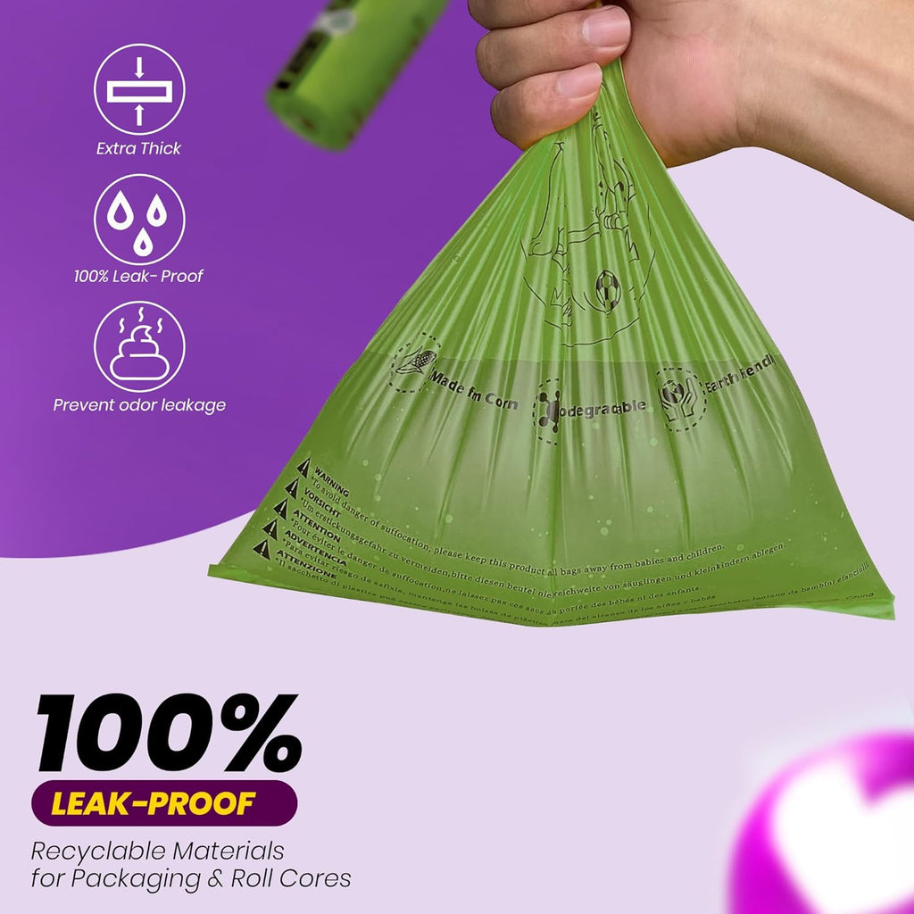 Thick leakproof cornstarch pet cleanup bags rolls close up