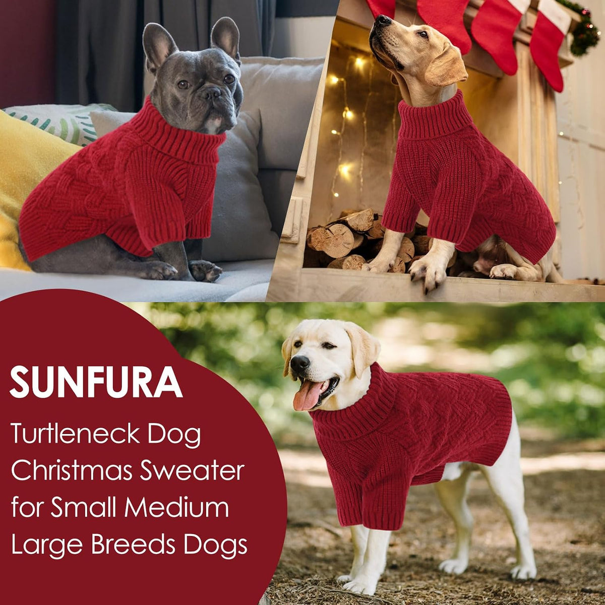 SUNFURA cable knit pet jumper showcasing the thick ribbed turtleneck collar
