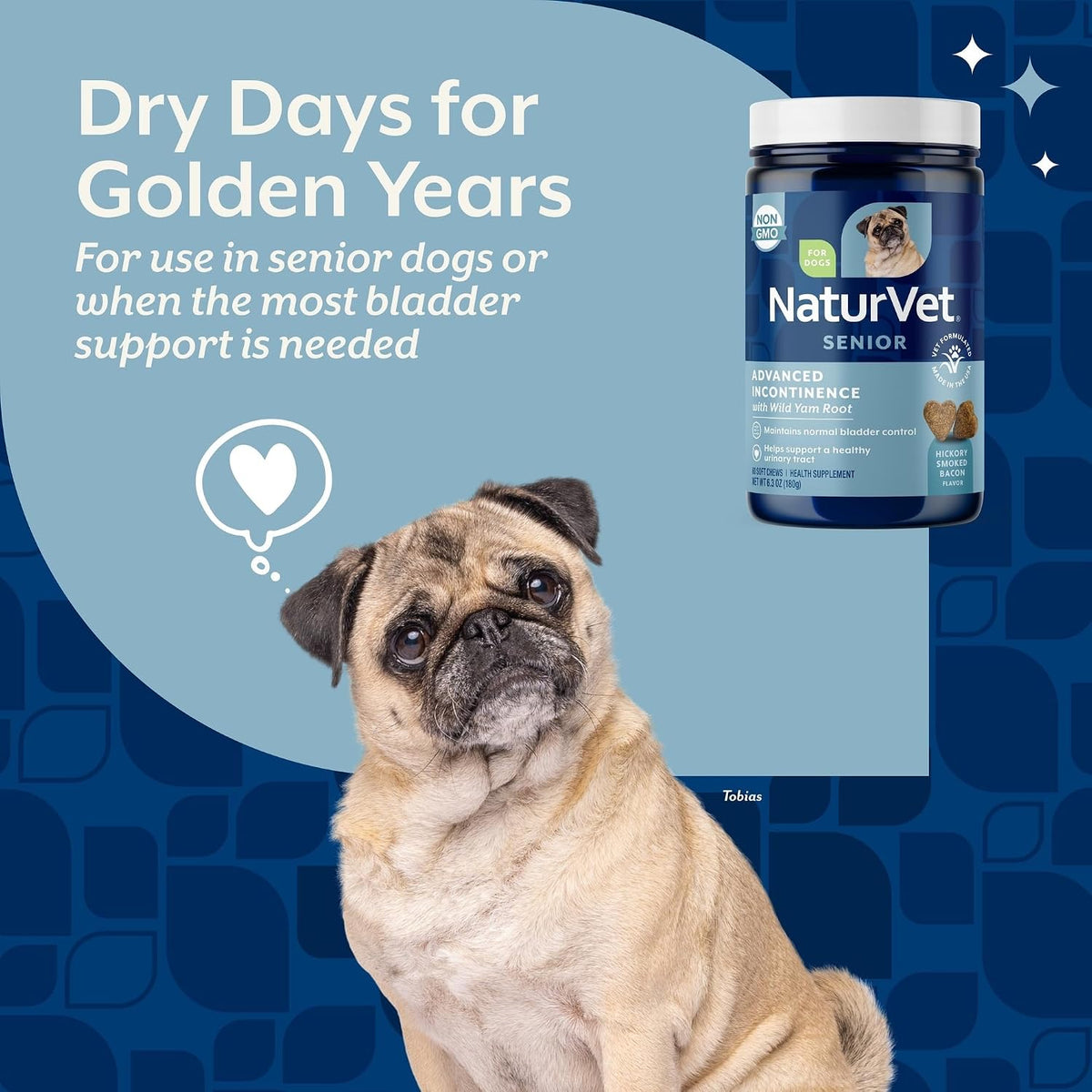 Hickory smoked bacon flavor soft chews jar for senior dog urinary support