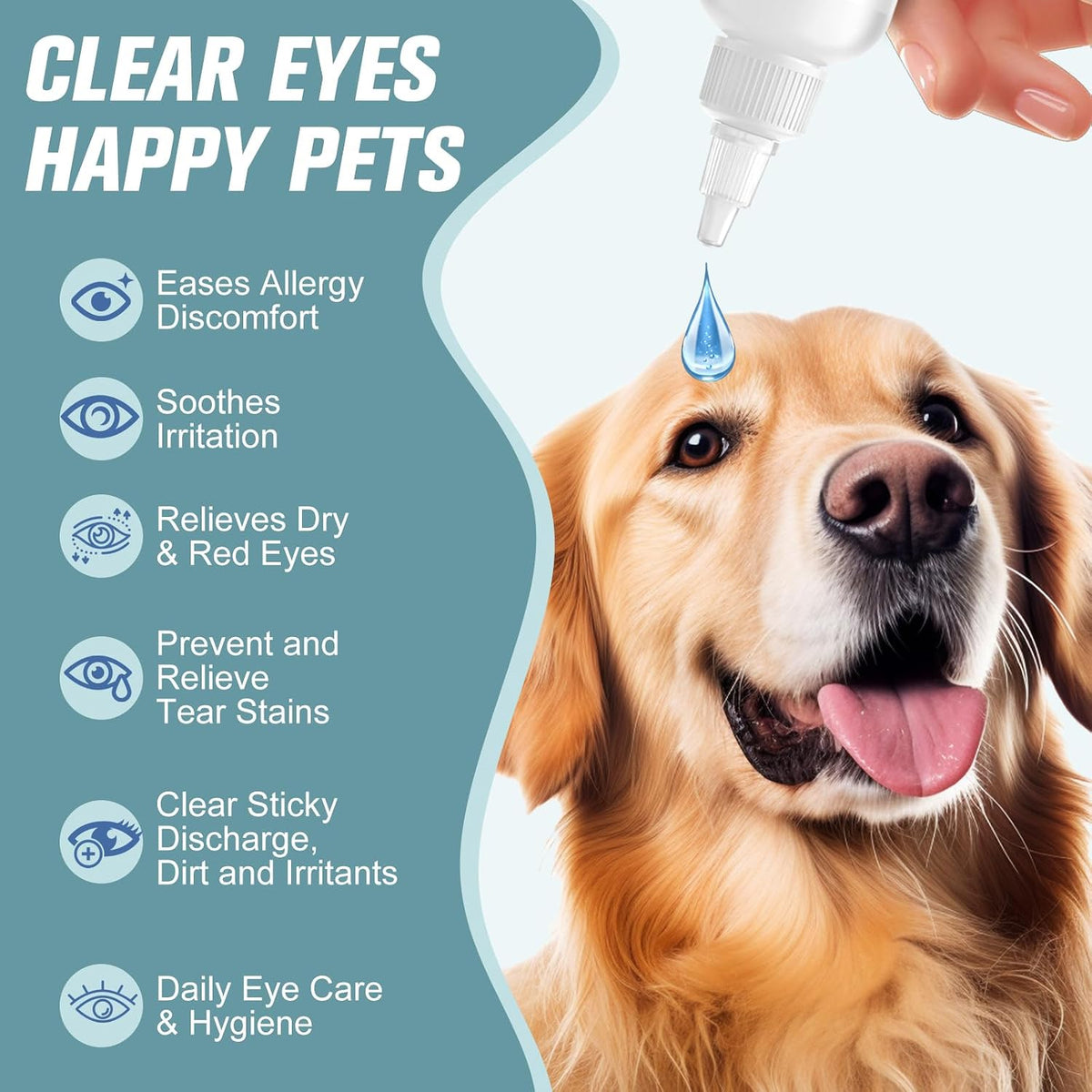 PetSilver eye wash solution being applied to a calm dog to relieve allergy symptoms