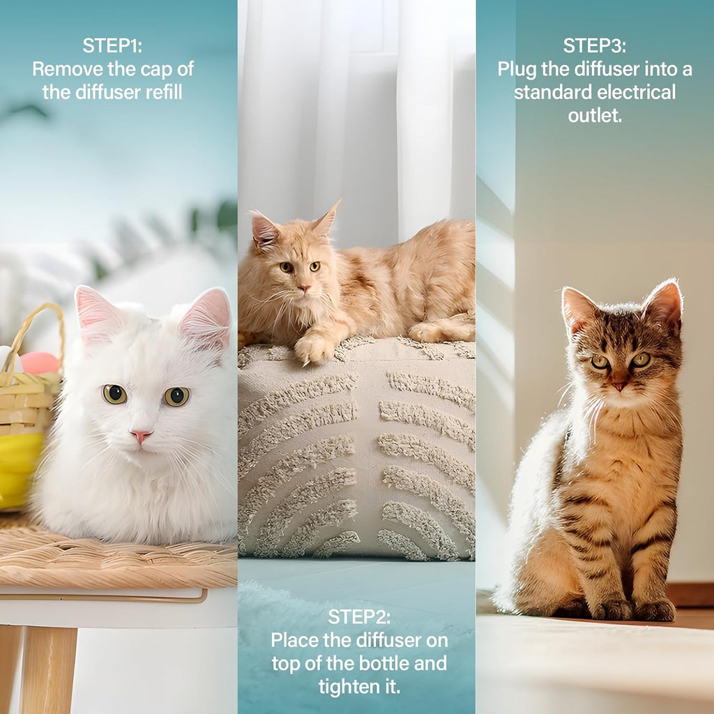 Authentic USA imported cat calming diffuser refills set on a clean background