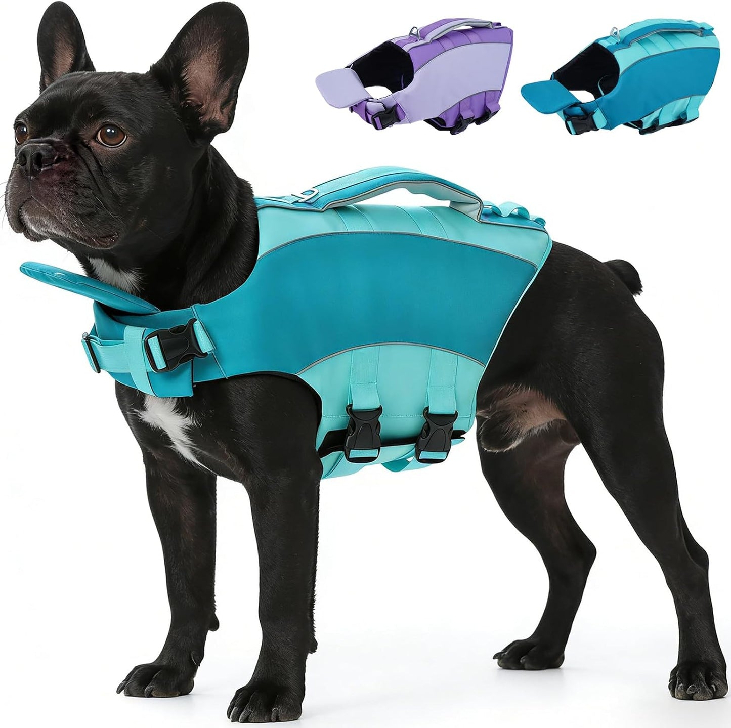 Kuoser Dog Life Jacket, Anti-Choke Head Support Float Dog Life Vest for Swimming Boating, Reflective Pet Swim Suit with Rescue Handle & D-Ring & Chin Float for Dulldog Dachshund, Purple XS - Image 14