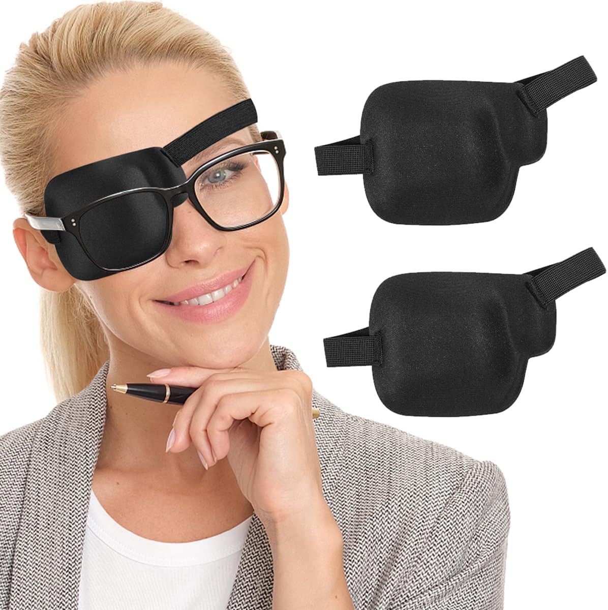 AMZVIO 3D Medical Adjustable Eye Patches front view showing black contoured shape