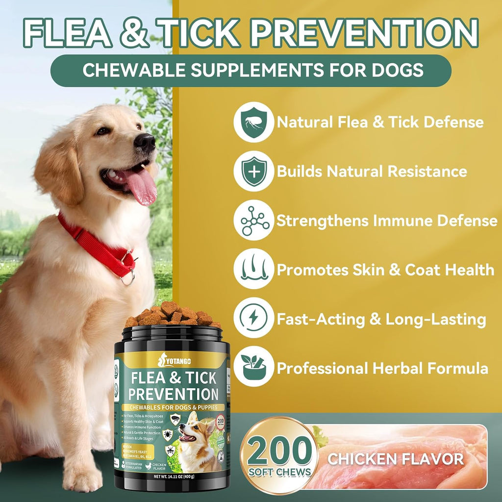 YOTANGO natural oral flea supplement chews chicken flavor for puppies and adult dogs.