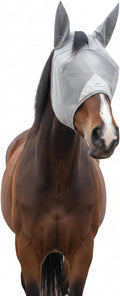 TUFFTEQ Cob Fly Mask with Ears front view on horse face showing gray mesh structure