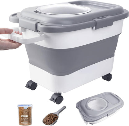 20-23 Lbs Dog Food Storage Container - Collapsible Dog Food Container with Attachable Casters and Scoop,Travel Silicone Bowl, Pet Food Storage Containers to Keep Dry Food Fresh,Easy to Move - Image 10