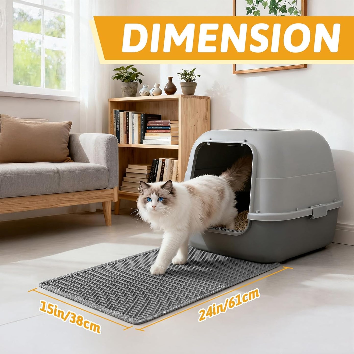 Pieviev cat litter trapping mat protecting tile floors in a home.