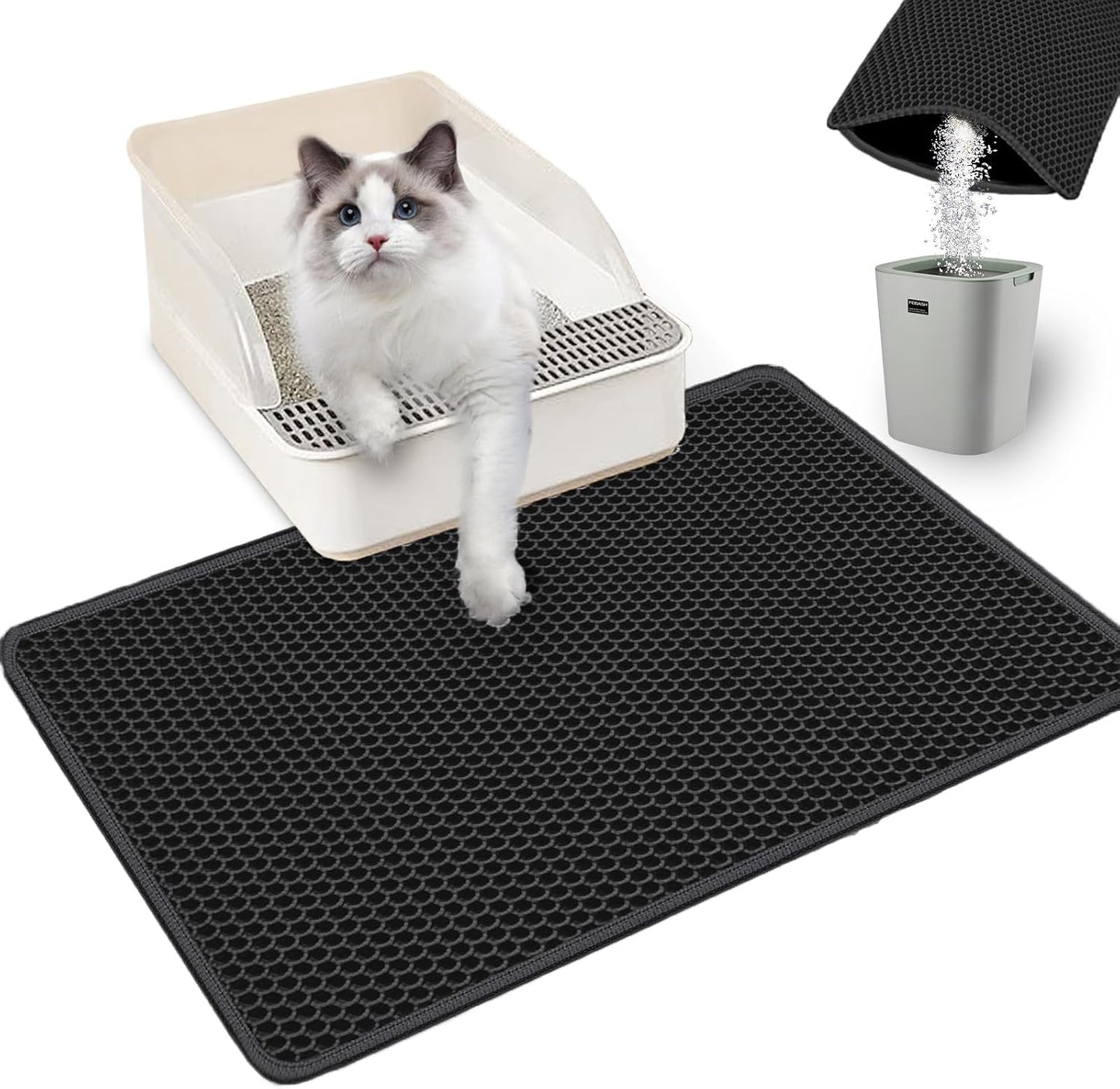 Double Layer Honeycomb Ultra Soft Cat Litter Mat - 23.4" x 14.7", BPA-Free, Upgraded Non-Slip & Urine-Proof Bottom, Durable & Easy Clean, Gray Pack of 1 - Image 9