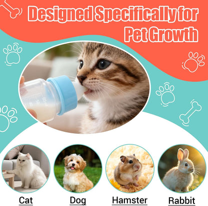 DEMORA Kitten Bottle Feeding Kit, Graduated Nursing Feeding Bottles for Pet Kitten Puppy Hamster Rabbit with Two Kinds of Replaceable Nipples Feeder (Clear, 2 oz) - Image 4