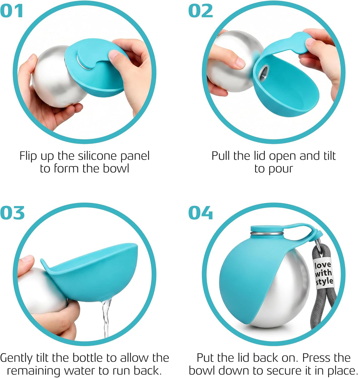 BPA free silicone pet travel bowl attachment close up view