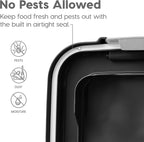 Translucent pet food storage bin showing food level visibility