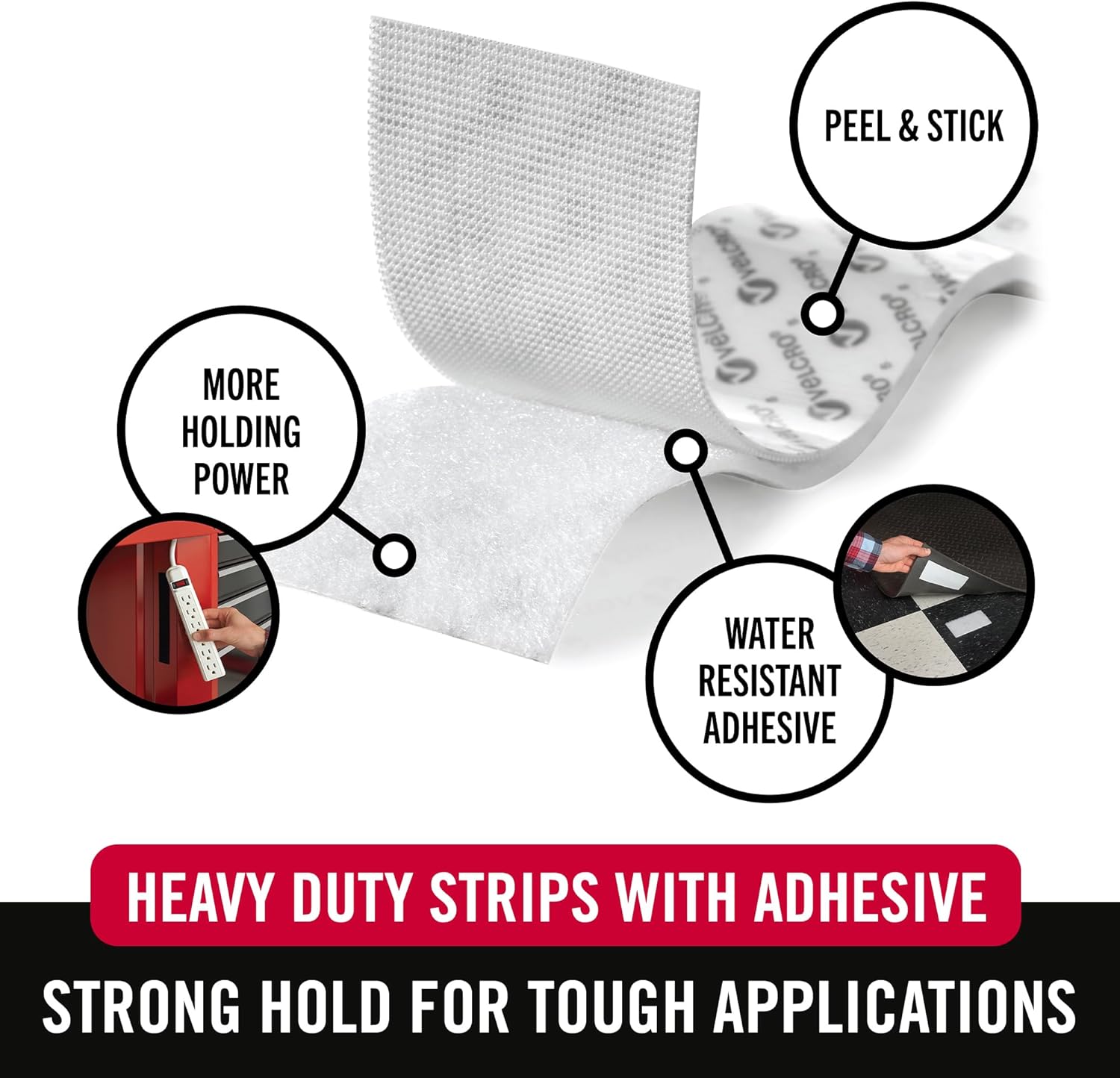 Two count pack of VELCRO Brand professional grade heavy duty strips used for tool organization.
