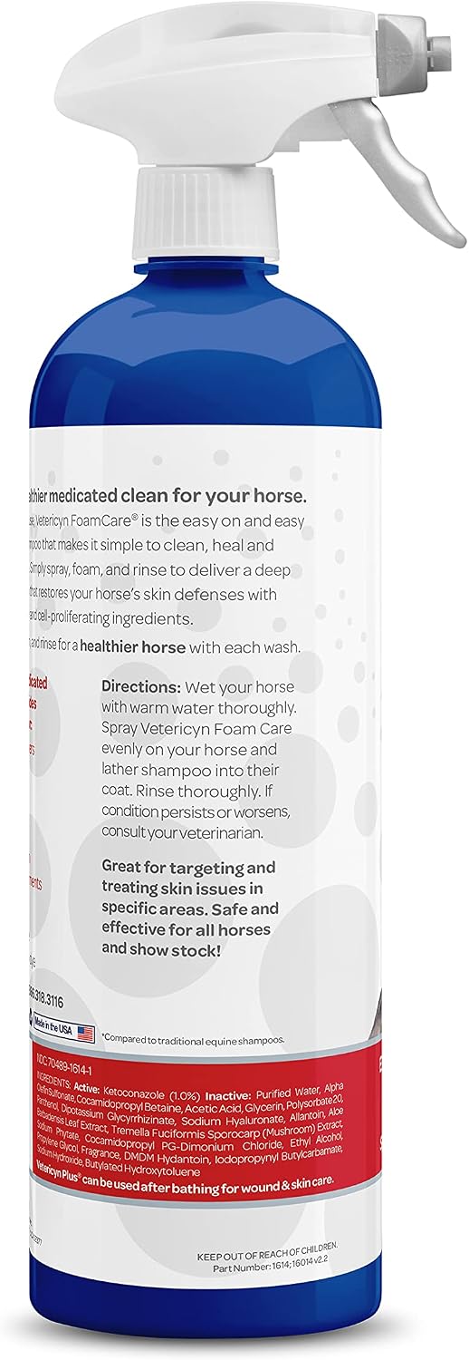 Imported USA sprayable equine shampoo with ketoconazole for horse ringworm treatment.