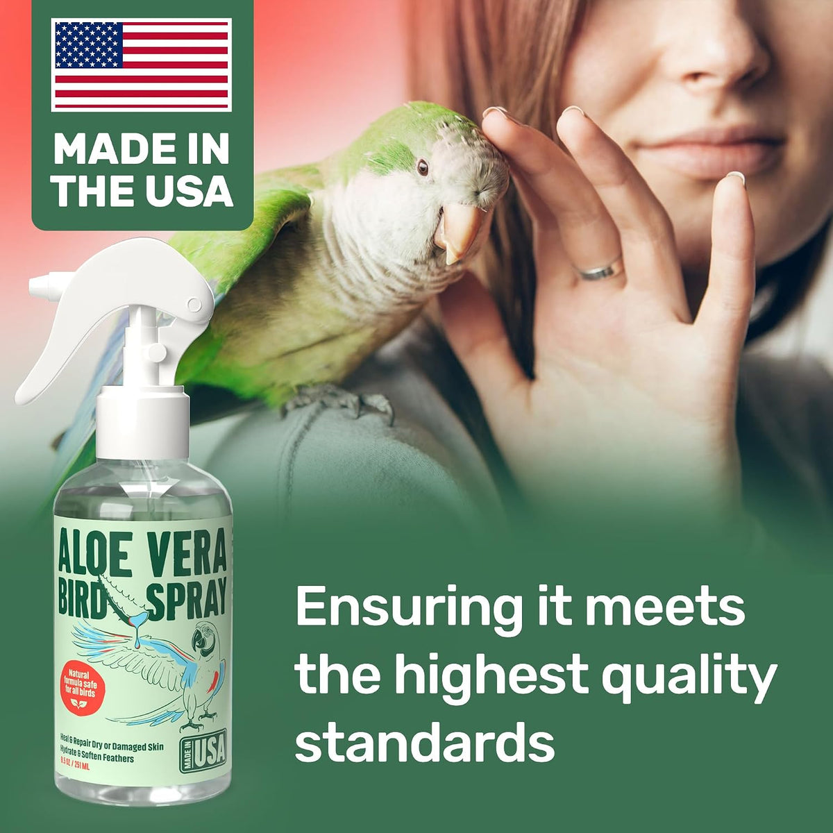 Educational graphic showing benefits of aloe vera for bird skin and feather health.