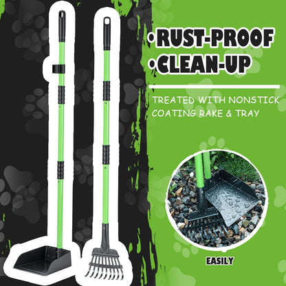 Heavy duty metal pet scoop and rake for grass and gravel yards