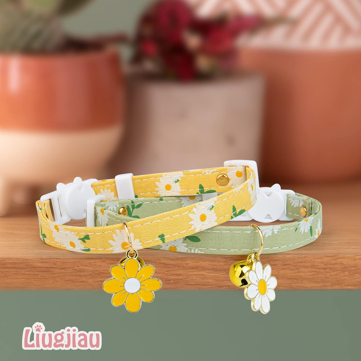 Handmade skin friendly cotton cat collar with removable tracking bell details.