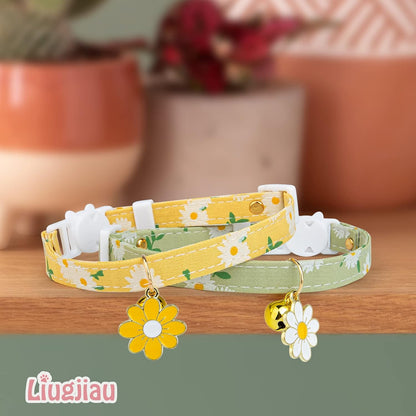 Handmade skin friendly cotton cat collar with removable tracking bell details.