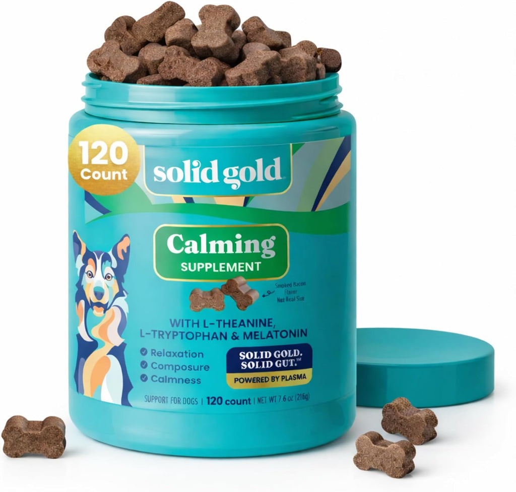 Solid Gold Calming Chews for Dogs front view jar for anxiety relief