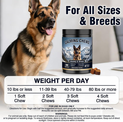 Close up of 200 count pet sleep aid supplements bottle showing dosage instructions.