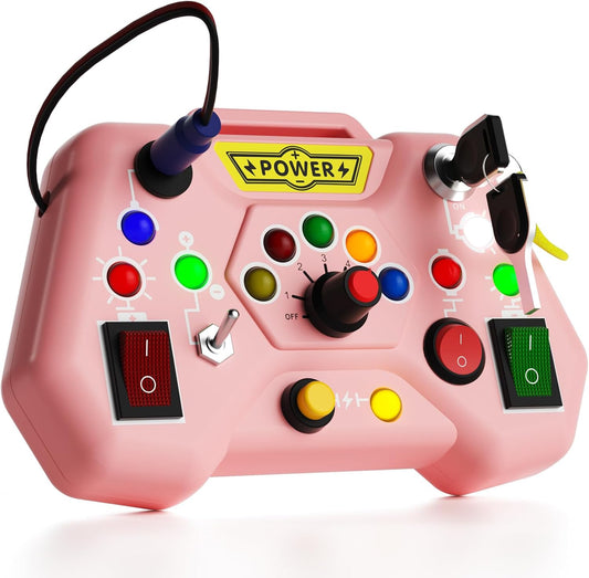 Alsatic toddler busy board pink front view educational sensory toy