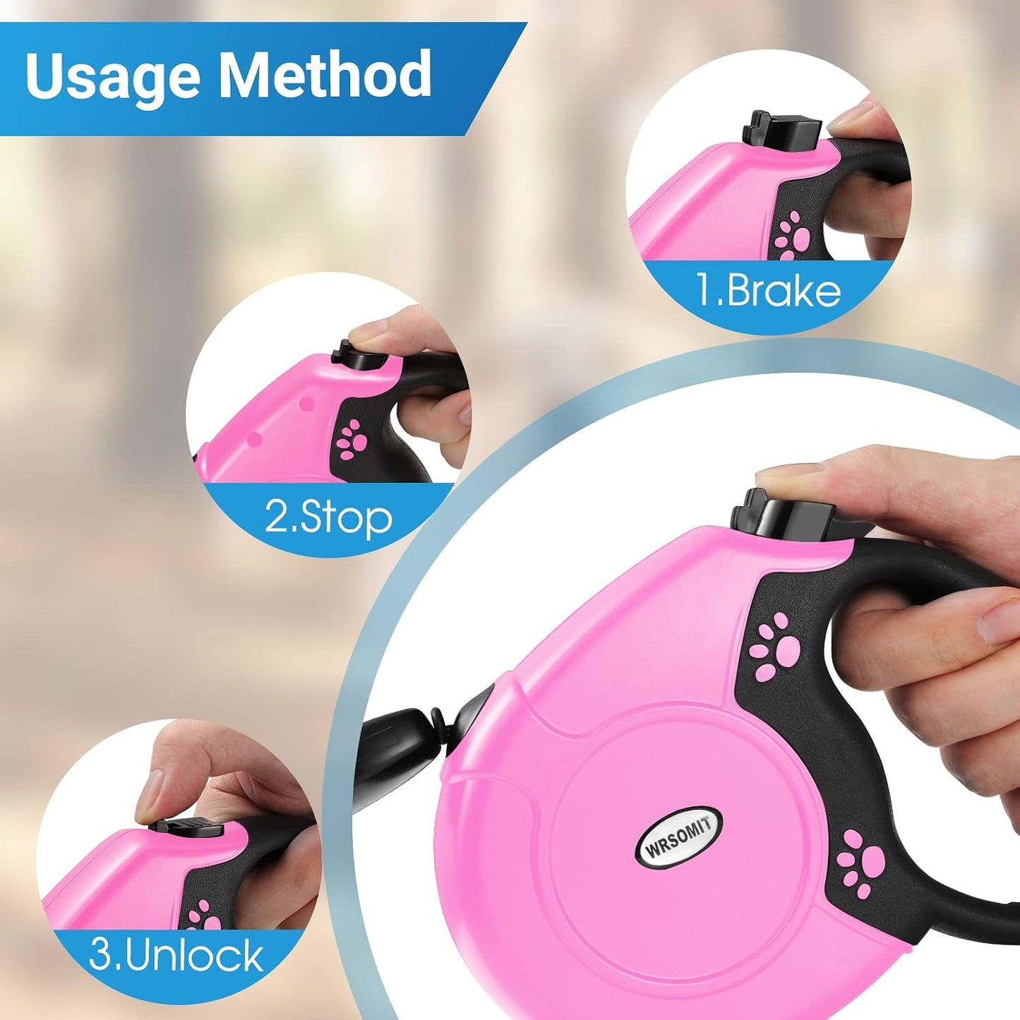 Close up of one-handed brake button on Wrsomit leash