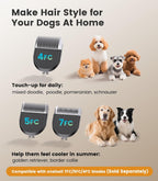 Rechargeable pet hair shaver displaying remaining battery life on digital screen.