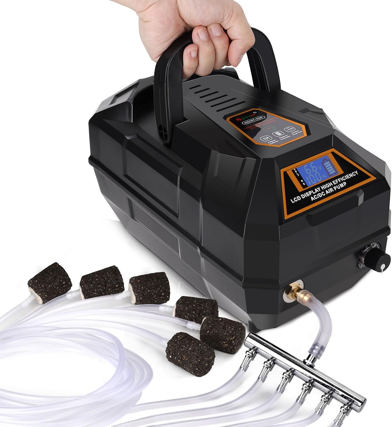 Hygger rechargeable aquarium pond air pump front view for oxygenation
