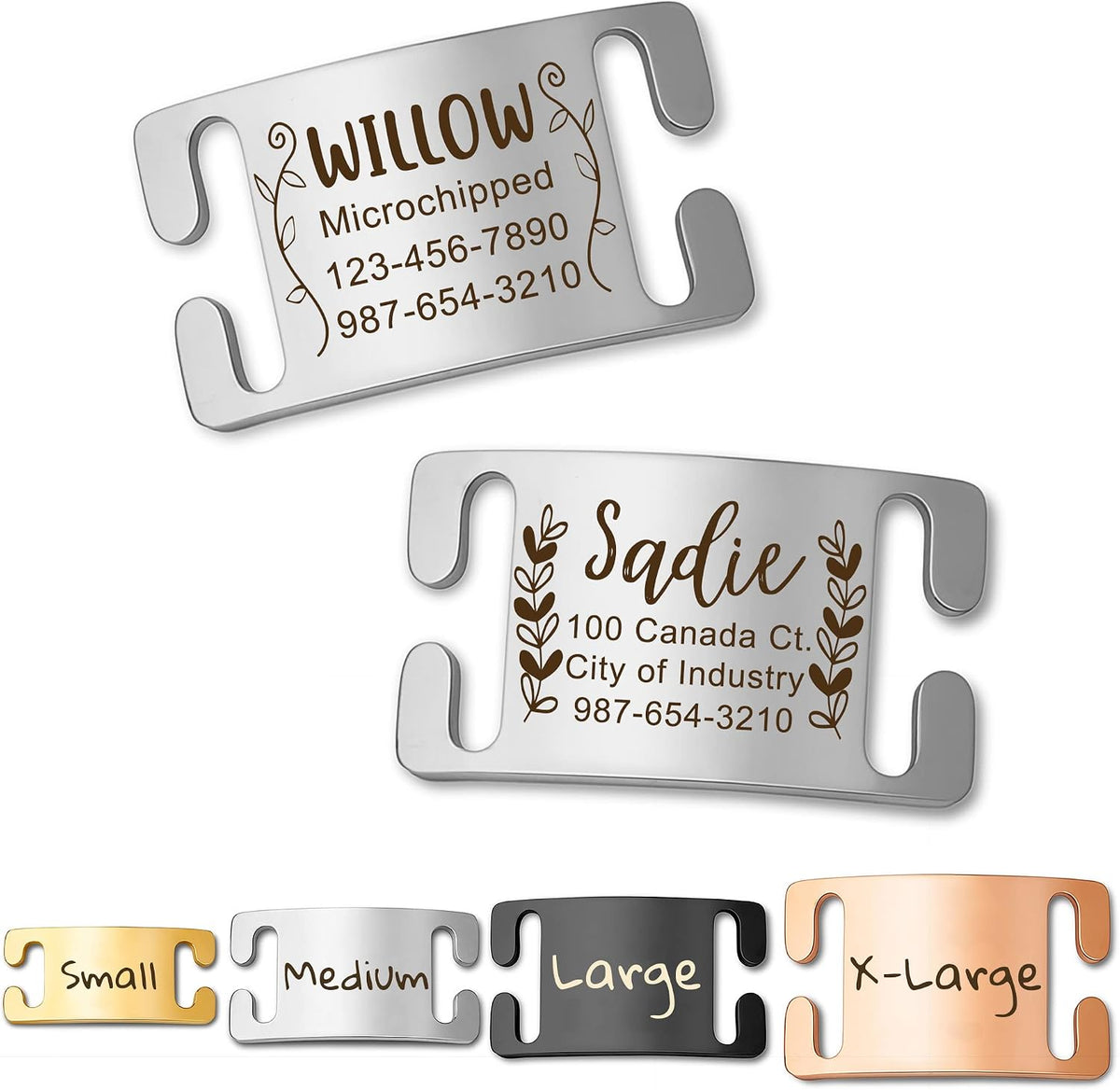 Anavia Slide On Silent Pet ID Tags, Fun Wild Flower Frame Design Personalized Engraved Plated Stainless Steel Cat Dog Name Tags, Glossy Customized Chew-Proof Quiet Dog Collar Tags (Small, Black) - Image 11
