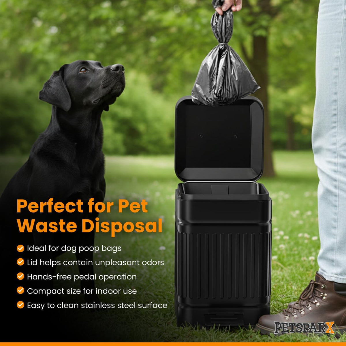 Petsparx stainless steel outdoor dog waste bin step pedal