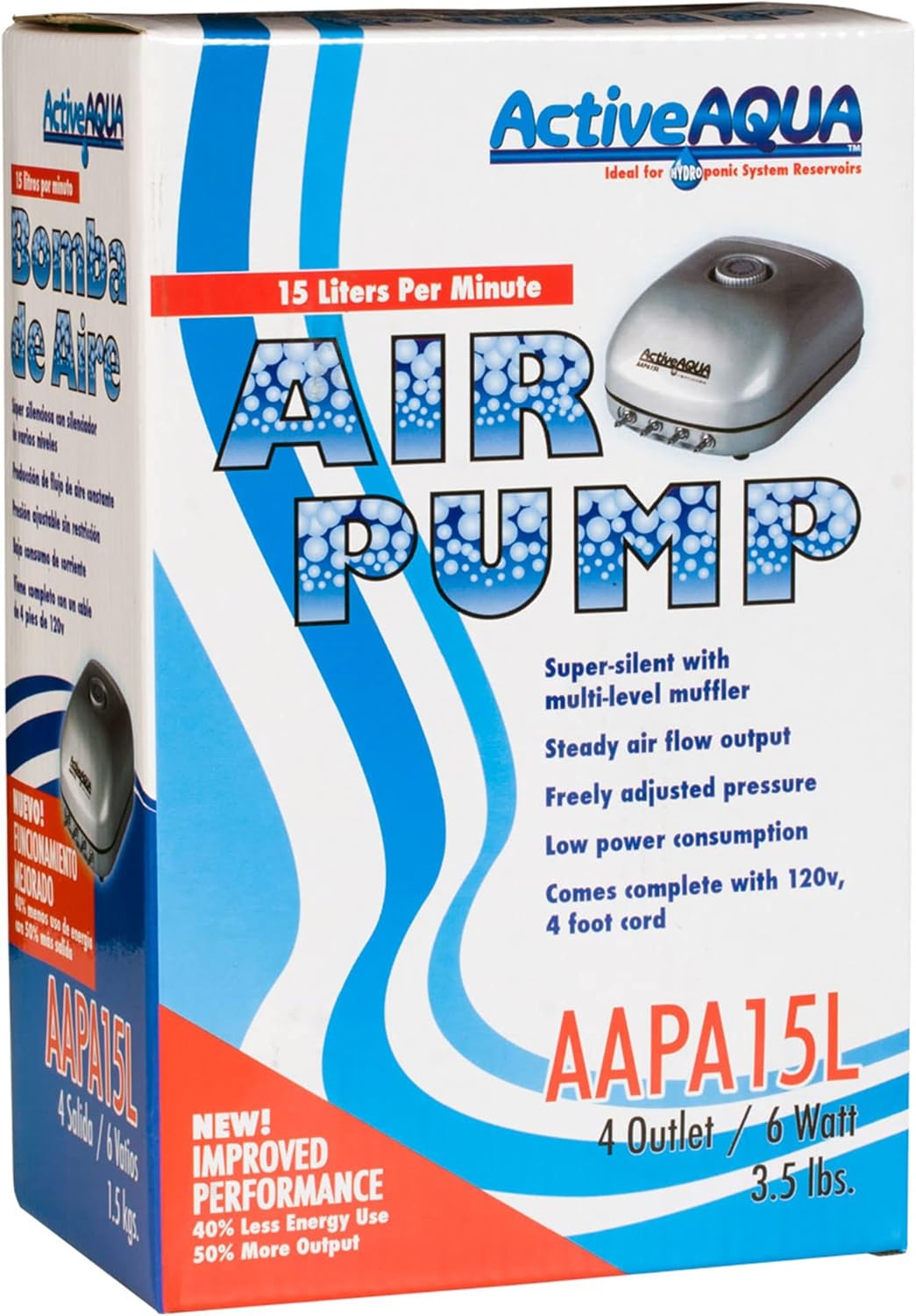 Active Aqua quiet multi level muffler air pump base view highlighting rubber feet
