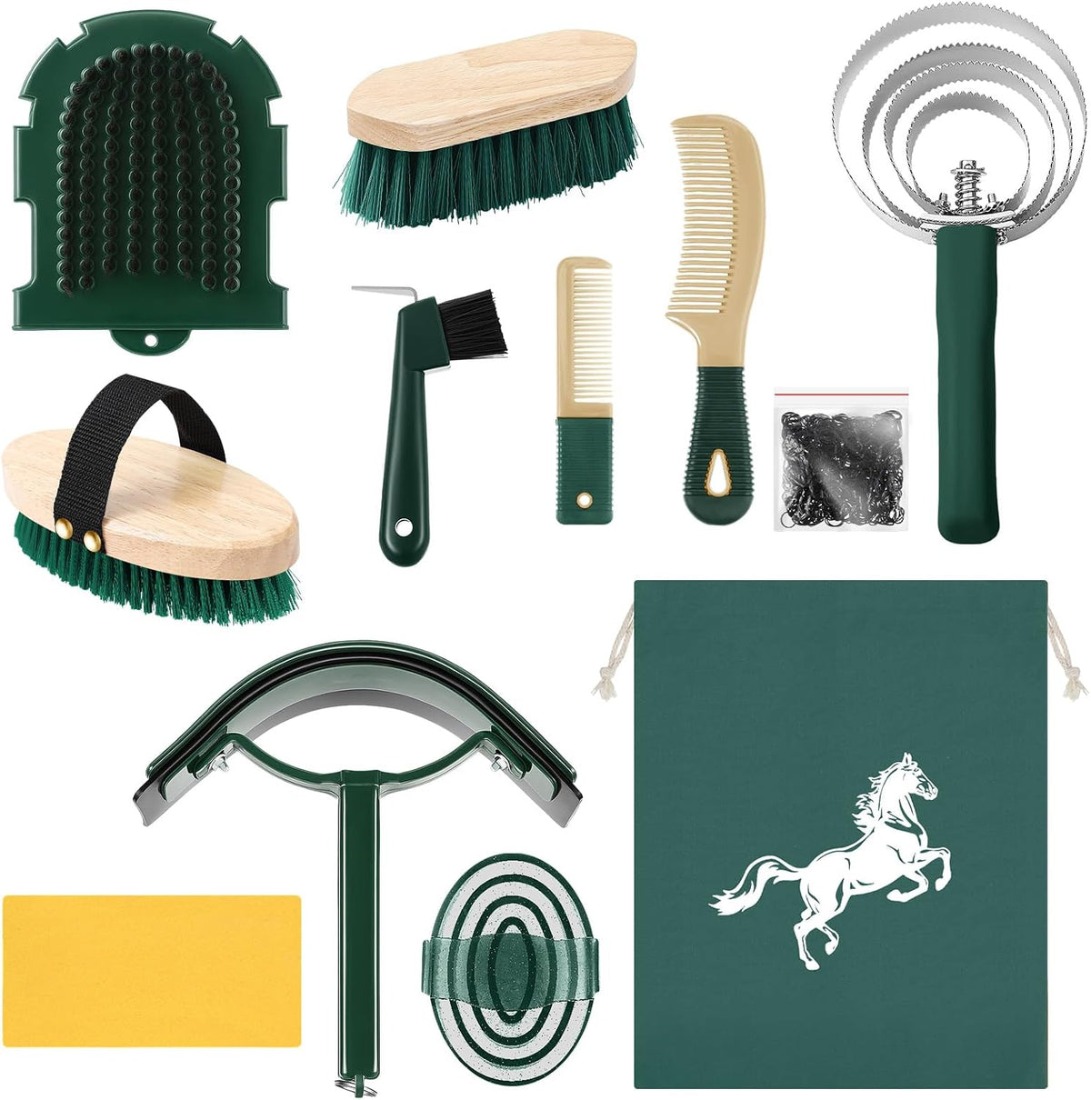 Abbylike 12 Pieces Horse Grooming Kit Racing Festival Tack Room Supplies Horse Brush Sets Equine Care Cleaning Kit Shedding Grooming Massaging Tools(Khaki) - Image 11