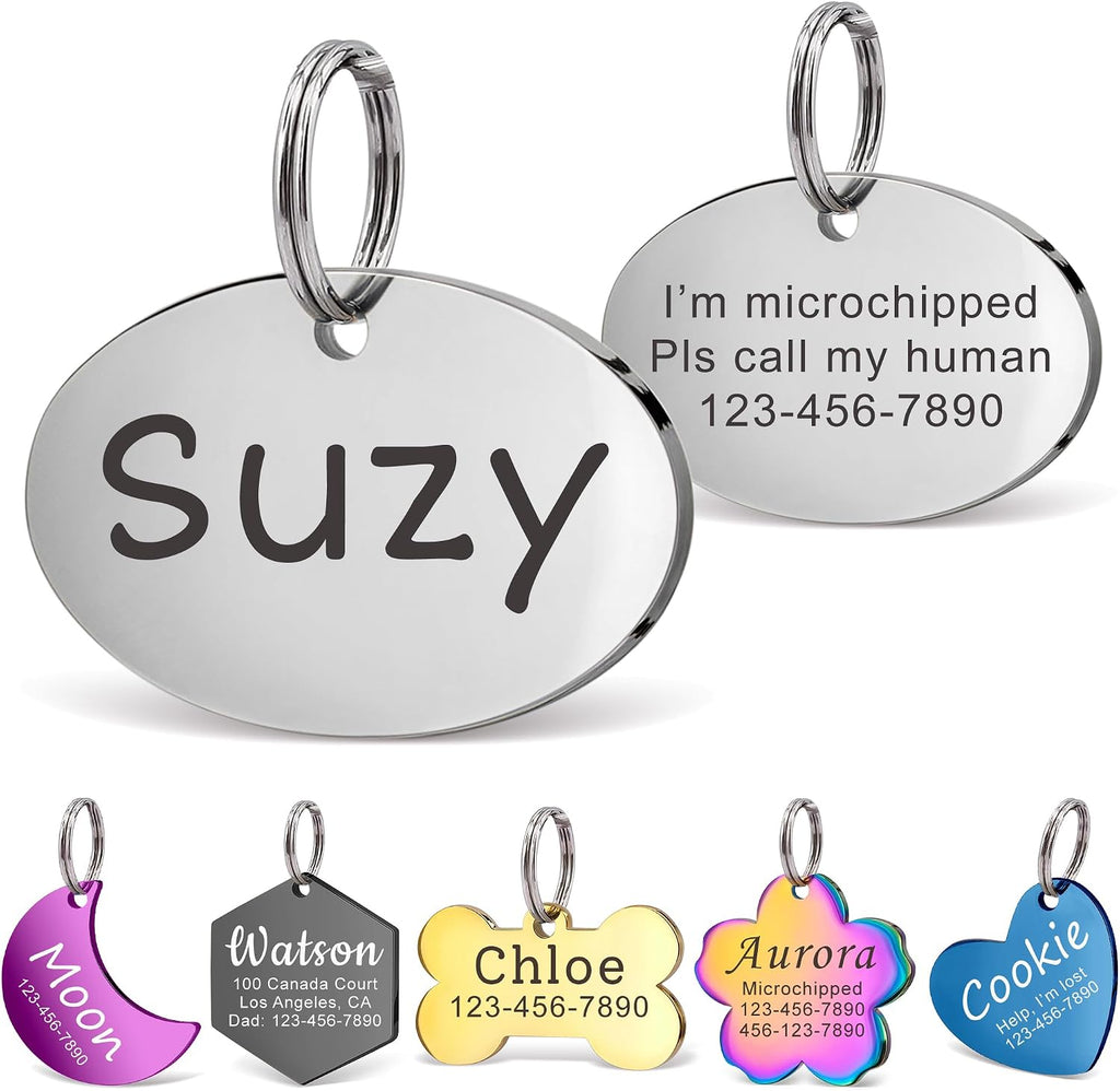 Anavia Personalized Pet ID Tags, Stainless Steel Glossy Laser Engraved Dog Cat Collar Name Tags, Multiple Colors Shapes Sizes (Cherry Blossom, Regular) - Image 11